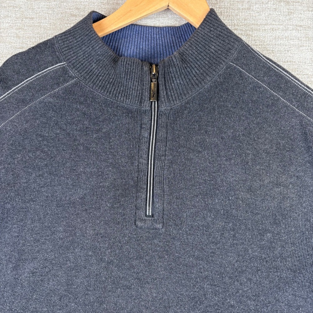 Tommy Bahama Relax Ribbed Cotton 1/4 Zip Pullover Sweater Men XL Gray EUC Preppy